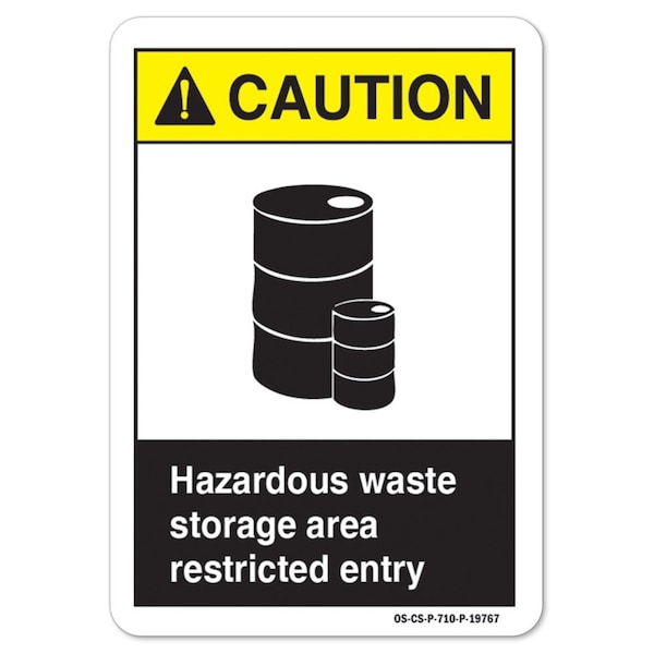 ANSI Caution, 12" H, 18" W, 12" H, 18" W, Landscape, Hazardous Waste Storage Area Restricted Entry